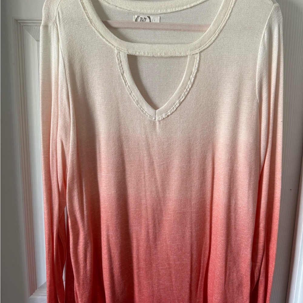 Maurices Red and White Ombre Long Sleeve Top